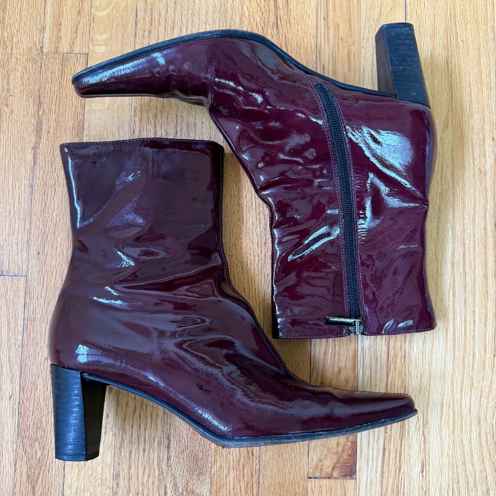 Aquatalia Stunning Y2K Burgundy Patent Leather Ankle Boots